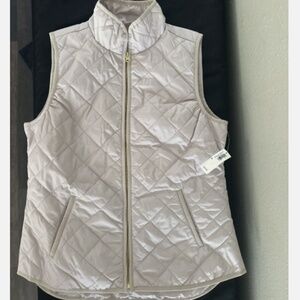 Old Navy Quilted Vest Women's Light Pink Sand Beige Zip Up Layering Medium NWT